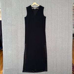 IAN R.N. Black Reversed Satin Sleeveless Hooded Column Evening Maxi Dress Size M